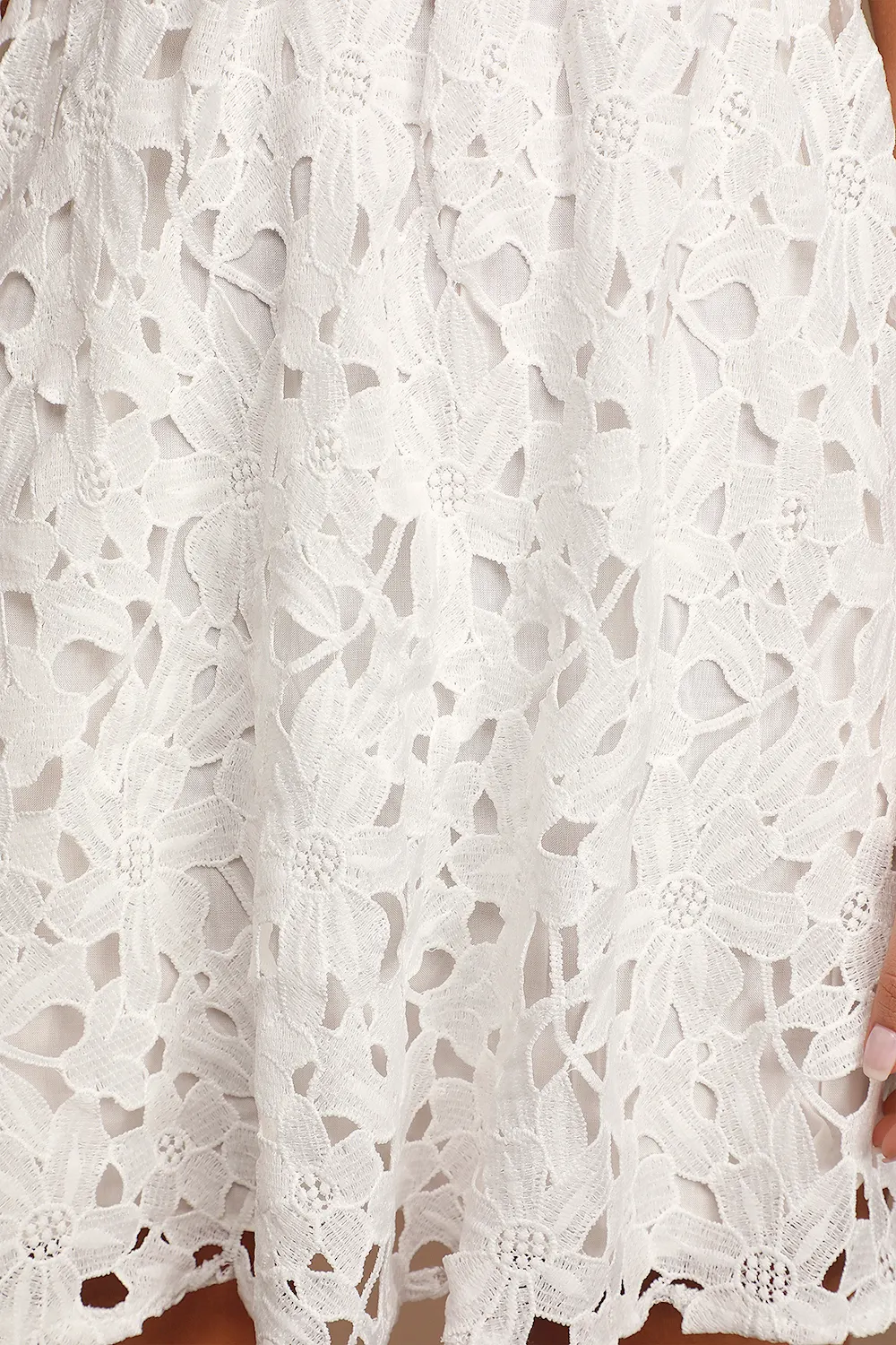 Lulus - For a Moment White Lace Cutout Mini Skater Dress - XL